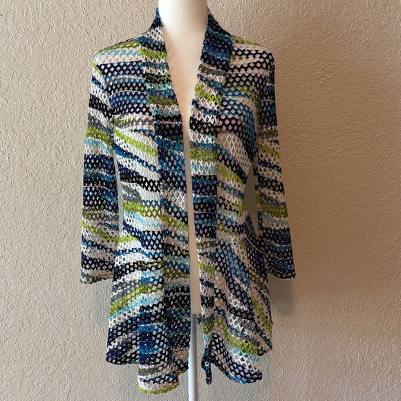 Frank Lyman Design Blue Green Crochet Open Front Cardigan Jacket Women's Size 12 - Picture 5 of 11